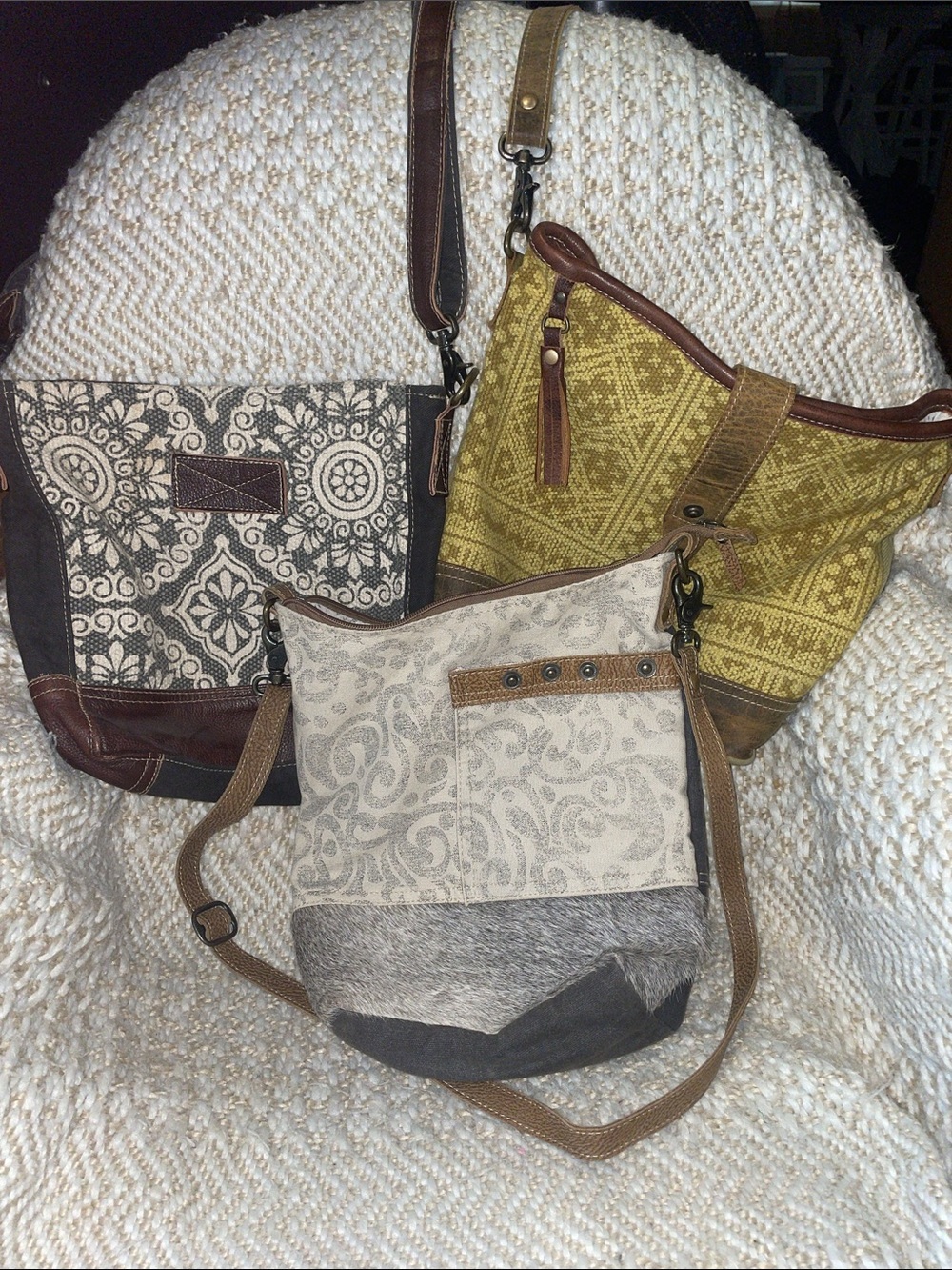 Myra Bag Crossbody Bundle in Mustard/Green, Gray/Off White and Charcoal/Navy